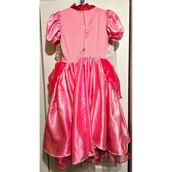 Princess Peach Costume Super Mario Dress Tiara Wand Gloves Earrings Girls 7-8 - Picture 5 of 8